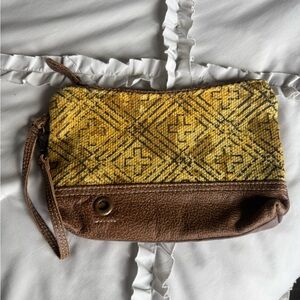 Myra Bag Yellow and Brown Patterned Clutch